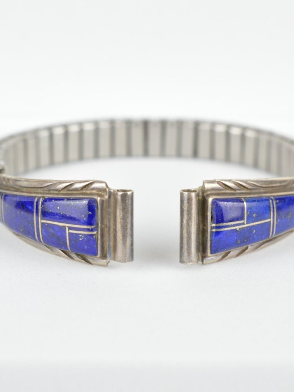 Melvin Francis Navajo Sterling Silver Lapis Lazuli Inlay Watch Tips Band Signed